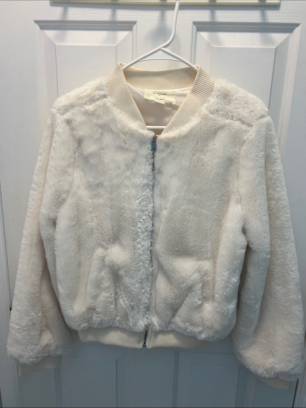 Iris Basic Cream Faux Fur Bomber Jacket